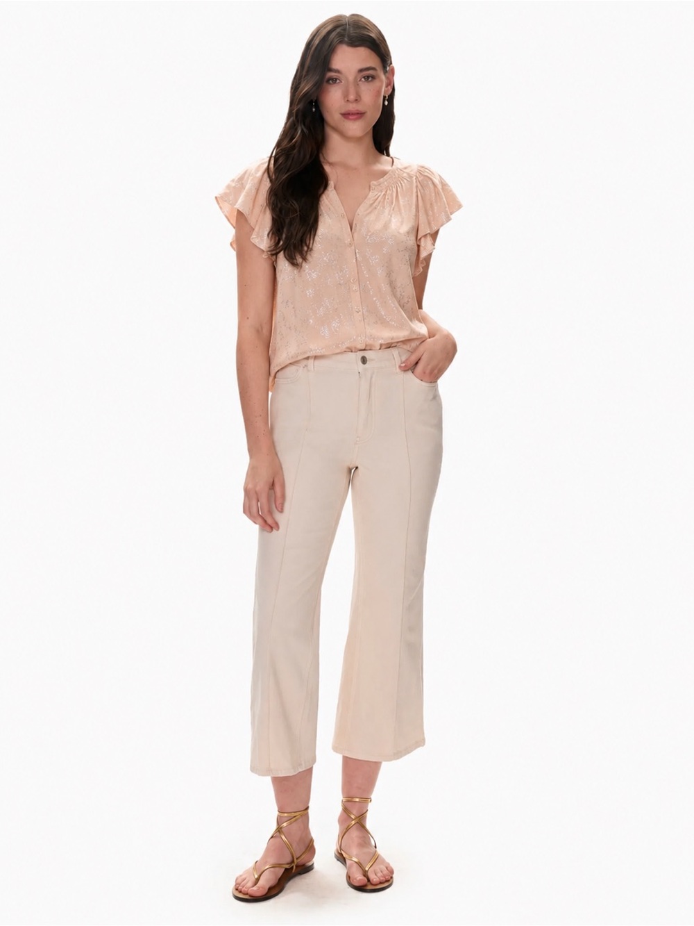 Rebecca Taylor Blush Pink Silk Button-Front Flutter Sleeve Top size 10